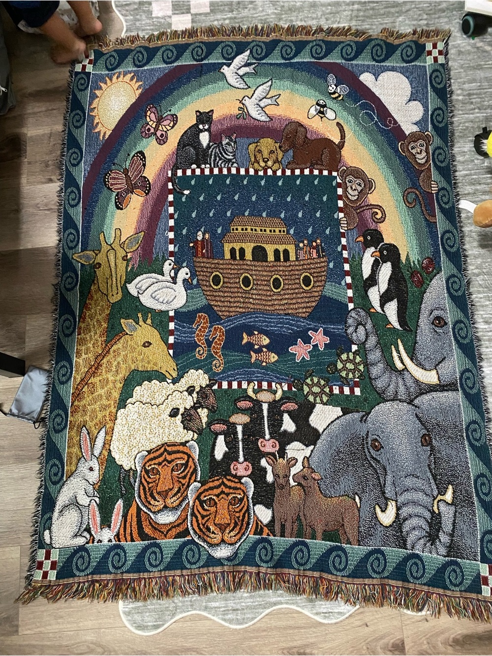 1997 Colorful Noah's Ark Animal Tapestry Afghan Blanket - Multicolor